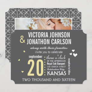 Photo Grey and Yellow Modern Typography Wedding Invitation