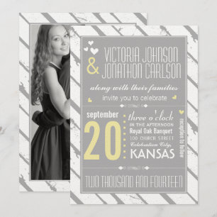 Photo Grey and Yellow Modern Typography Wedding Invitation