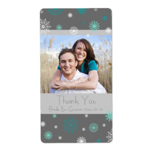 Photo Grey Aqua Snowflakes Winter Wedding Labels