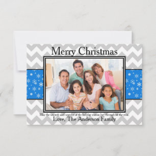 Photo Grey Chevron Blue Snow - 3x5 Christmas Card