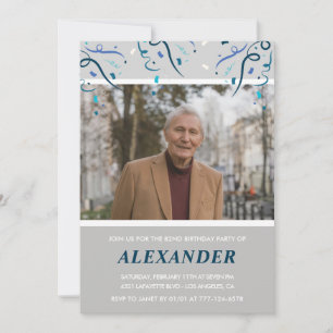 Photo Grey for him Confetti 82nd birthday Invitation