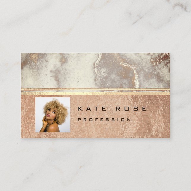 Photo Grey Stripes Marble Rose Makeup Artist Lux Business Card (Front)