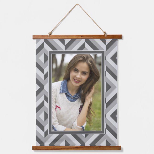 Photo Grey Three-Tone Diamond Pattern Hanging Tapestry (Front)