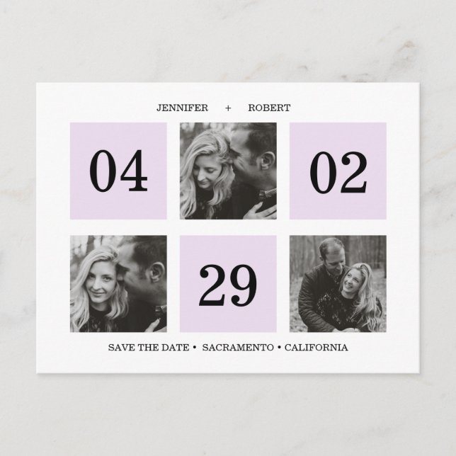 Photo Grid Collage | Lavender | SAVE THE DATE Announcement Postcard (Front)