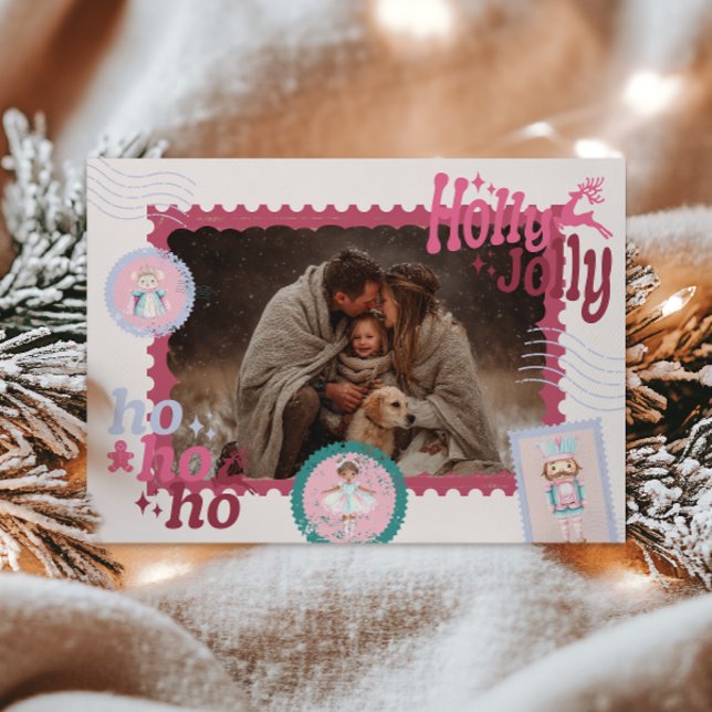 Photo Groovy Nutcracker Retro Pastel Christmas Holiday Card (Creator Uploaded)