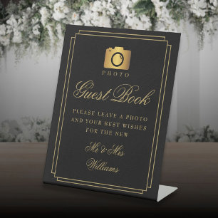 Photo Guest Book Black And Gold Art Deco Pedestal Sign