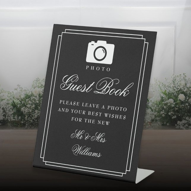 Photo Guest Book Black And White Art Deco Pedestal Sign (Photo Guest Book Black And White Art Deco Pedestal Sign)