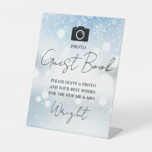 Photo Guest Book Chic Script Winter Wedding Pedestal Sign