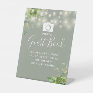 Photo Guest Book Greenery Sage Green Wedding Pedestal Sign