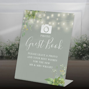Photo Guest Book Greenery Sage Green Wedding Pedestal Sign