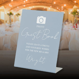 Photo Guest Book Script Dusty Blue Wedding Pedestal Sign