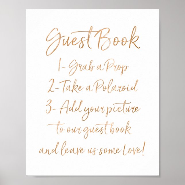 Photo Guest Book | Stylish Gold Rose Lettered (Front)