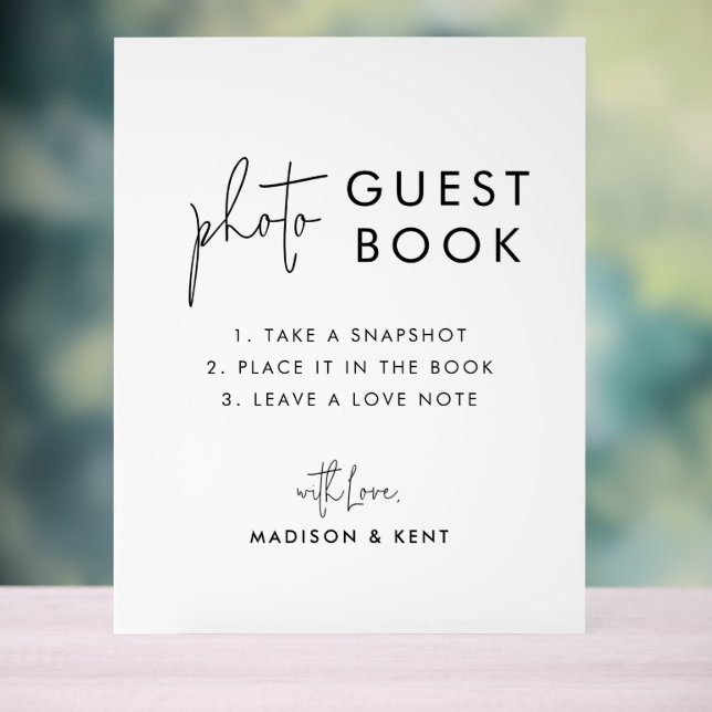 Photo Guest Book White Wedding Acrylic Sign (Neutral)