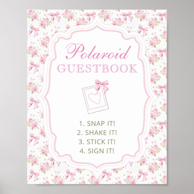 Photo Guestbook Pink Bow Baby Shower Sign (Front)