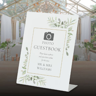 Photo Guestbook Watercolor Greenery Pedestal Sign