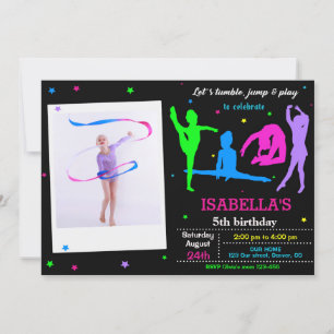 Photo Gymnastics birthday invitation Flip jump