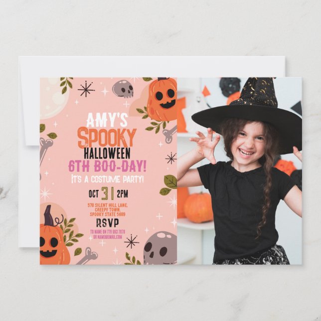 Photo Halloween Birthday - any age - Girls Party Invitation (Front)