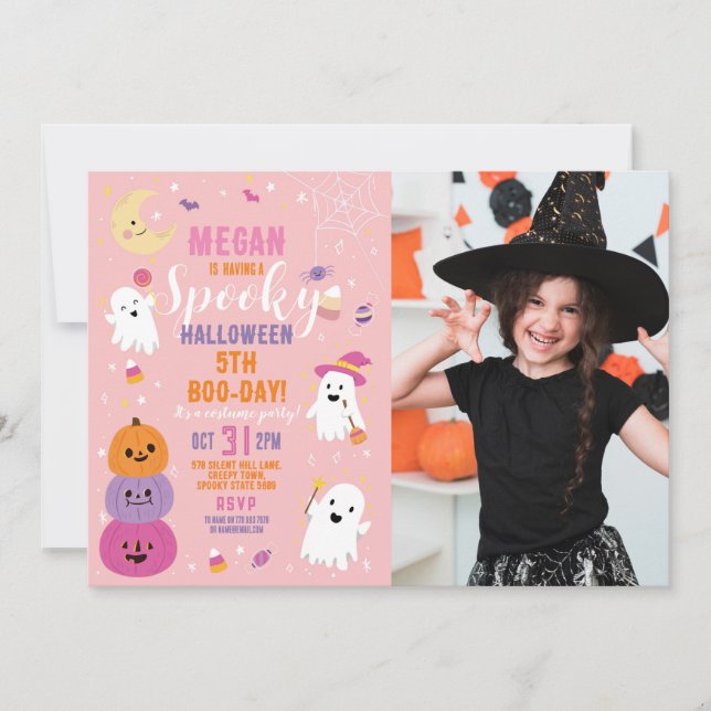 Photo Halloween Birthday Girls Party Pumpkin Invitation (Front)