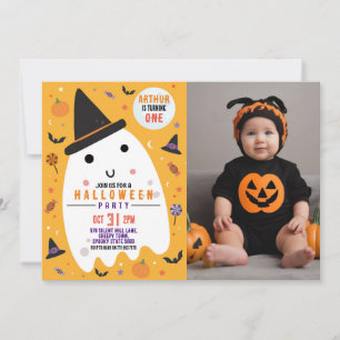 Photo Halloween Birthday Happy Ghost Invitation