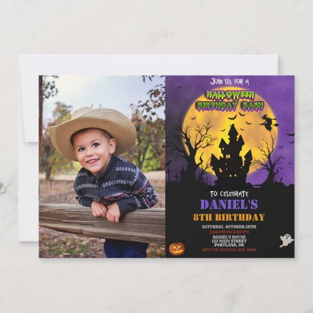 Photo Halloween birthday invitation Costume party (Front)