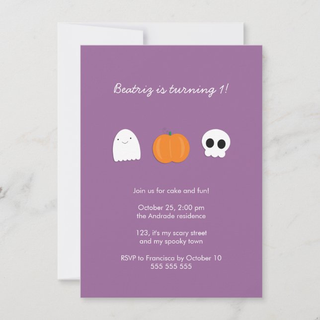 Photo Halloween Birthday Party Purple 1st Birthday Invitation (Front)