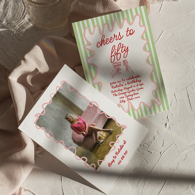Photo Hand Drawn Colourful Stripes 50th Birthday Invitation (Creator Uploaded)