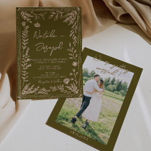 Photo Hand Drawn Grasslands Floral Garden Wedding Invitation