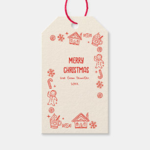 Photo Hand Drawn  Red Doodle Whimsical Christmas  Gift Tags