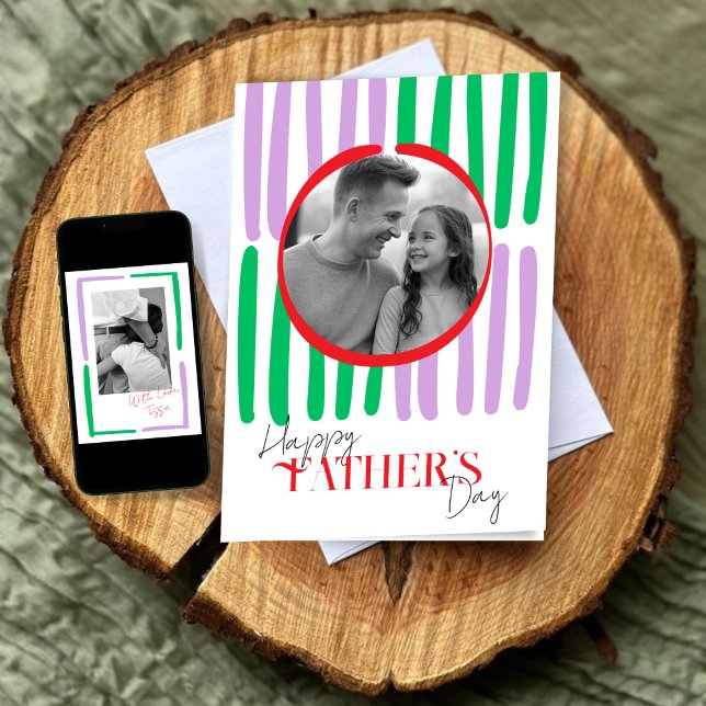 Photo & Hand-Drawn Stripes Colourful Father's Day Card (Creator Uploaded)