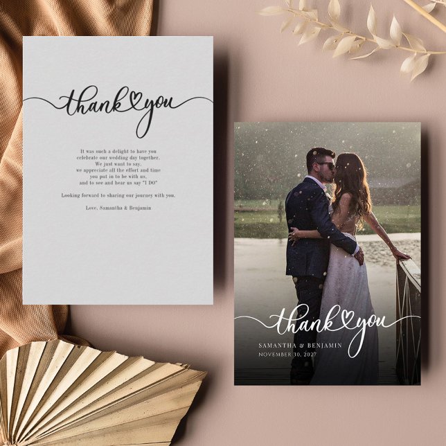 Photo Hand-Lettered Elegant Wedding Thank You Card (Creator Uploaded)