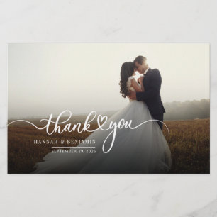 Photo Hand-Lettered Script Wedding Thank You card