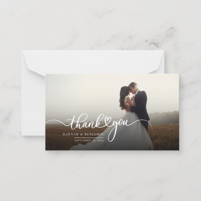 Photo Hand-Lettered Script Wedding Thank You Card (Front)