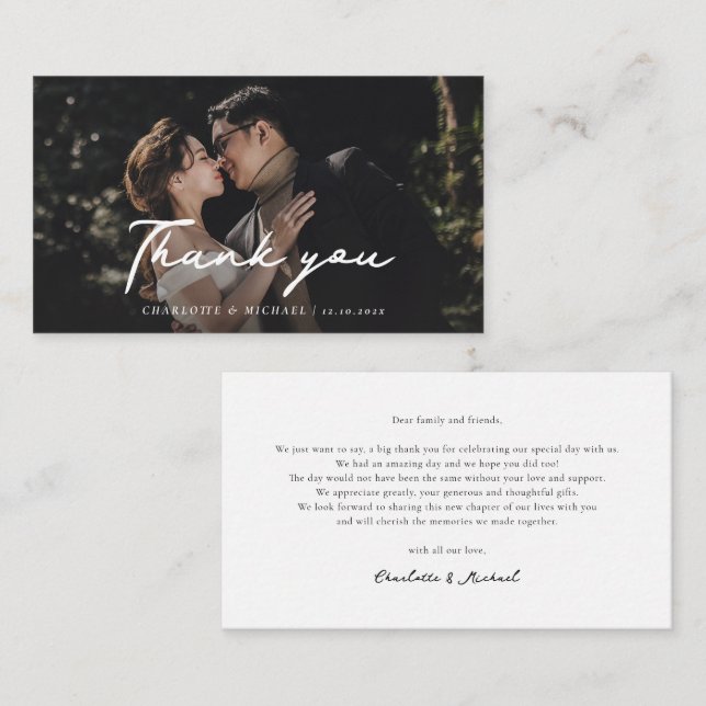 Photo Hand-Lettered Script Wedding Thank You Card (Front/Back)