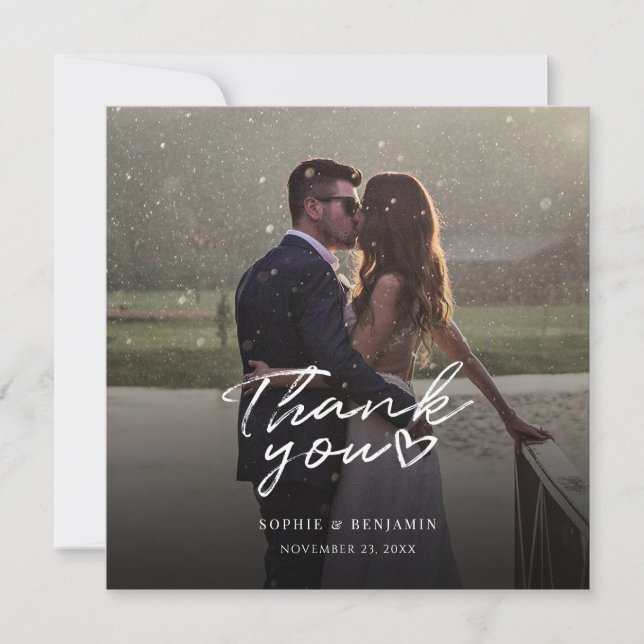 Photo Hand-Lettered Wedding Thank You Note Card (Front)