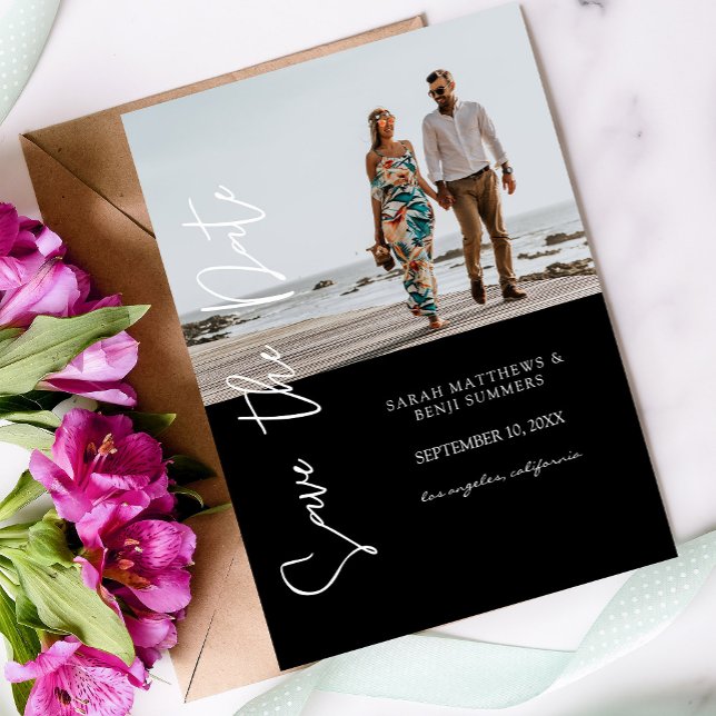 Photo & Hand Typography Save the Date - Black 4 Invitation (Creator Uploaded)