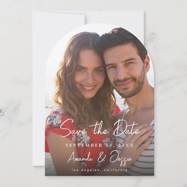Photo - Handwriting Vertical Save the Date 3 Arc Invitation (Front)