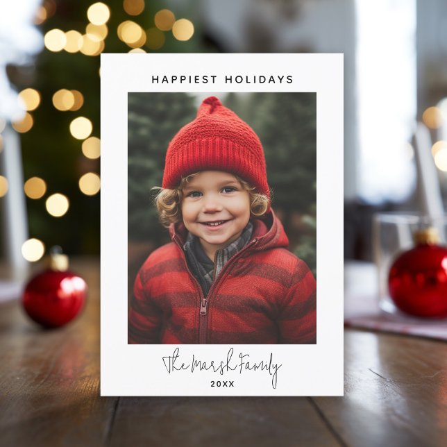 Photo Handwritten Christmas - Modern Boho Dots Holiday Card (Boho Dots Christmas Cards - The front is a simple, minimal photo design with a white border.)
