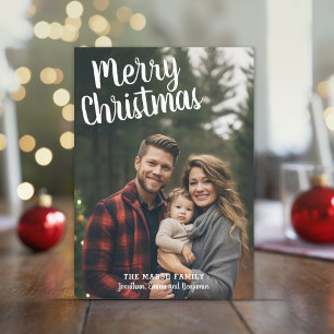 Photo Handwritten Merry Christmas Gold Plaid Holiday Card