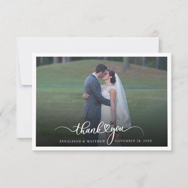 Photo Handwritten Script Wedding Thank You Card (Front)