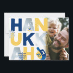 Photo HANUKKAH Menorah Dreidel Greeting Card<br><div class="desc">Our Hanukkah Greeting card with a dreidel, menorah, jelly doughnut, and Jewish stars of David is a beautiful, fun way to wish family and friends a Happy Hanukkah in style. . Personalise with your custom greeting on the reverse to make it truly one of a kind. Enquiries: message us or...</div>
