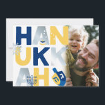 Photo HANUKKAH Menorah Dreidel Greeting Card<br><div class="desc">Our Hanukkah Greeting card with a dreidel, menorah, jelly doughnut, and Jewish stars of David is a beautiful, fun way to wish family and friends a Happy Hanukkah in style. . Personalise with your custom greeting on the reverse to make it truly one of a kind. Enquiries: message us or...</div>