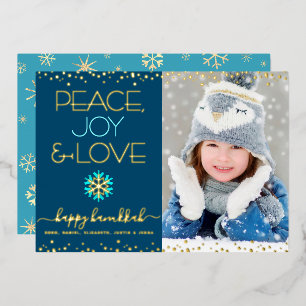 Photo Hanukkah Peace Joy Love Snowflake Real Gold Foil Holiday Card