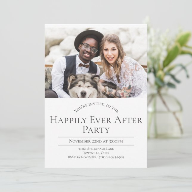 Photo Happily Ever After Wedding Reception Party Invitation (Standing Front)