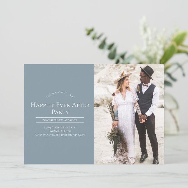 Photo Happily Ever After Wedding Reception Party Invitation (Standing Front)
