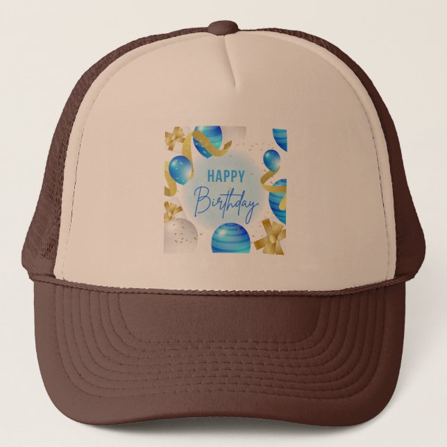 Photo Happy Birthday Tan and Brown Trucker Hats (Front)