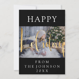 Photo Happy Holiday Seasons Greetings Black Red Card