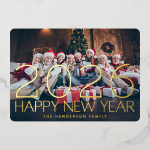 PHOTO HAPPY NEW YEAR 2026 GOLD FIREWORKS FOIL HOLIDAY CARD