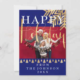 Photo Happy New Year Holiday Blue Navy Gold Card