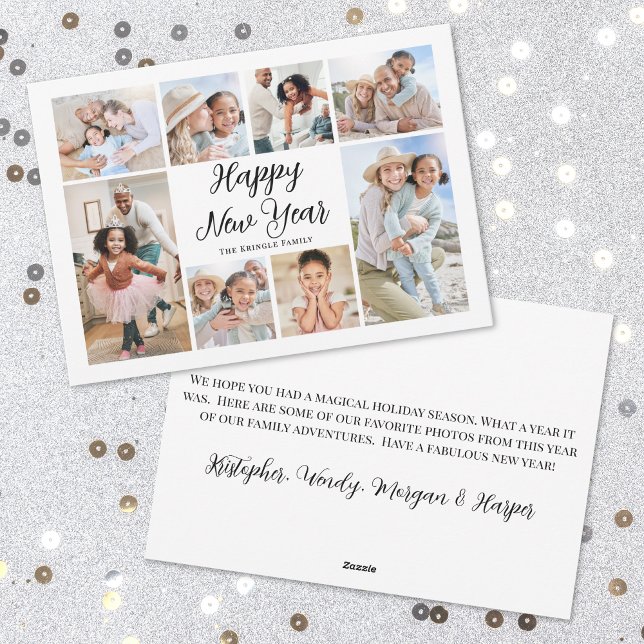 Photo Happy New Year Holiday Card (Elegant Photo Collage Happy New Year Holiday Card)