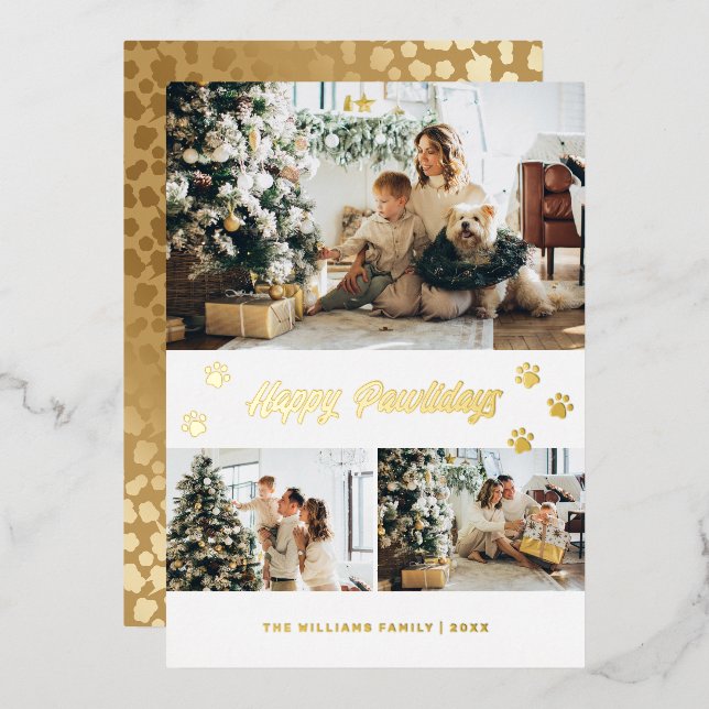 Photo Happy Pawlidays Gold Foil Holiday Card (Front/Back)
